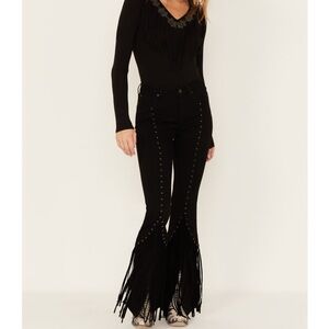 IDYLLWIND WOMEN'S FRINGE & EMBELLISHED HIGH RISIN' STRETCH FLARE JEANS